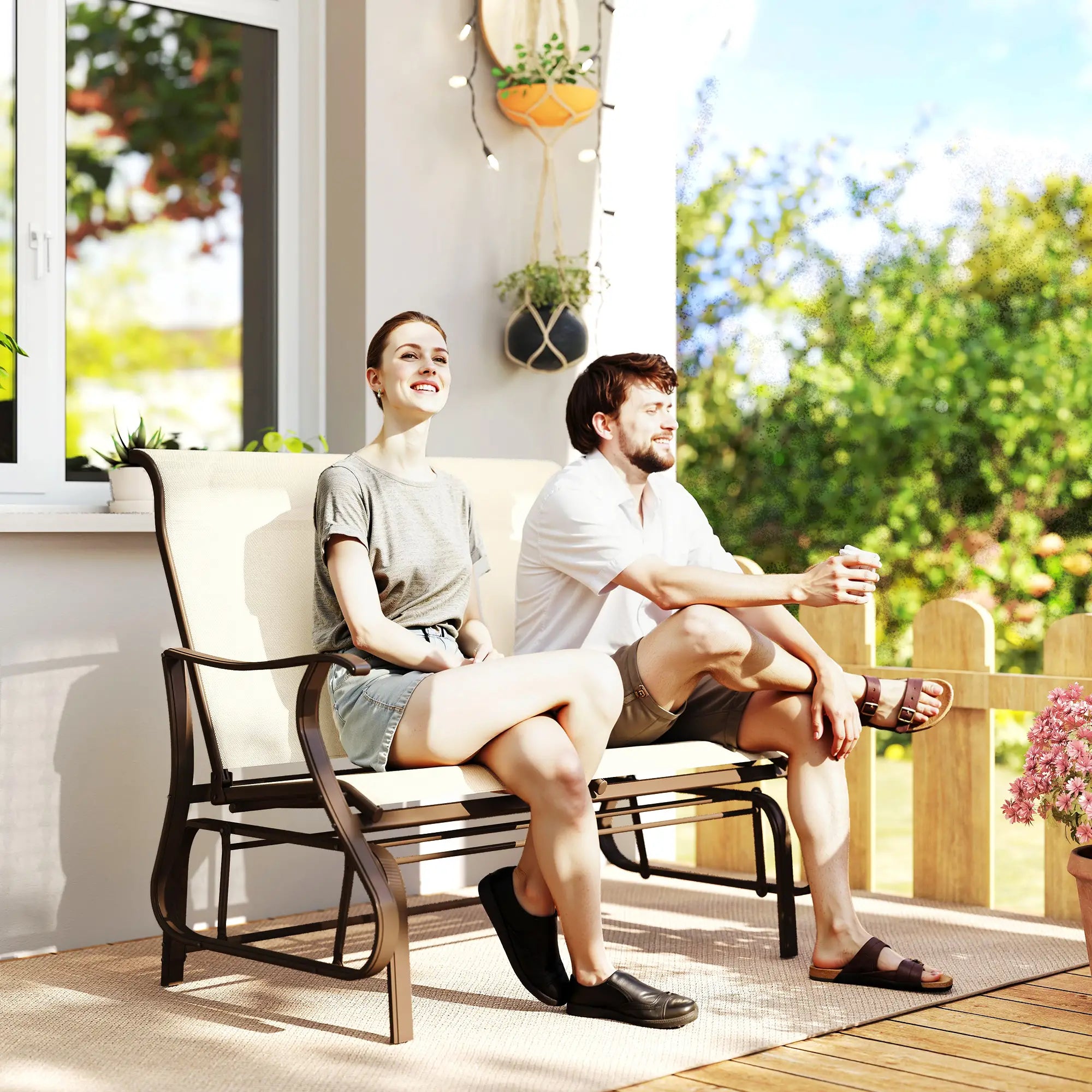 2-Person Outdoor Glider Chair, Mesh Seat, Steel Frame, Khaki Outdoor Gliders at Gallery Canada