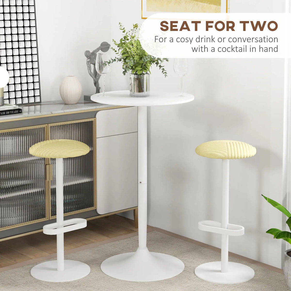 Modern Round High Top Bar Table, Steel Base, 2-Person, White Bar Tables & Dining Tables at Gallery Canada