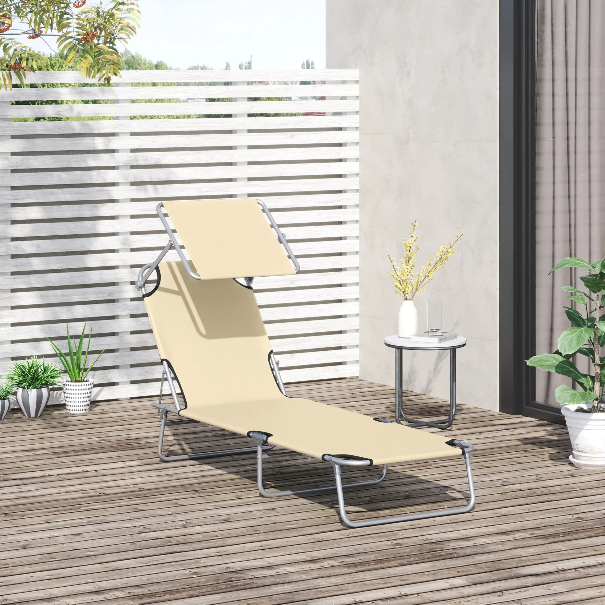 Outdoor Lounge Chair with Sun Shade, for Beach, Camping, Beige Lounger Chairs at Gallery Canada