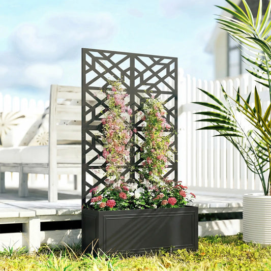Metal Raised Garden Bed with Trellis for Climbing Plants Galvanized Planter Boxes Black at Gallery Canada
