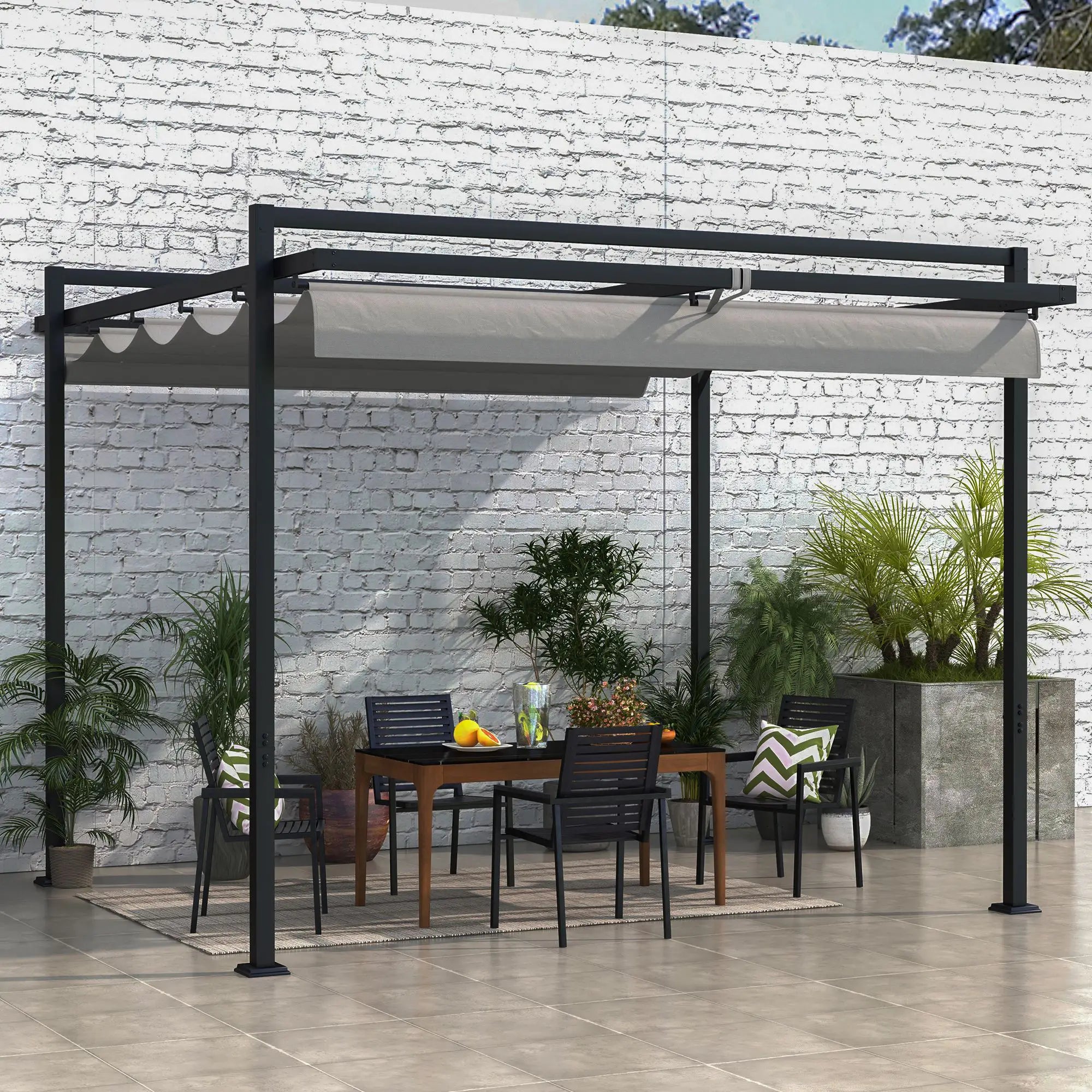 10'X10' Retractable Pergola, Garden Shade Shelter, Dark Grey Pergolas at Gallery Canada