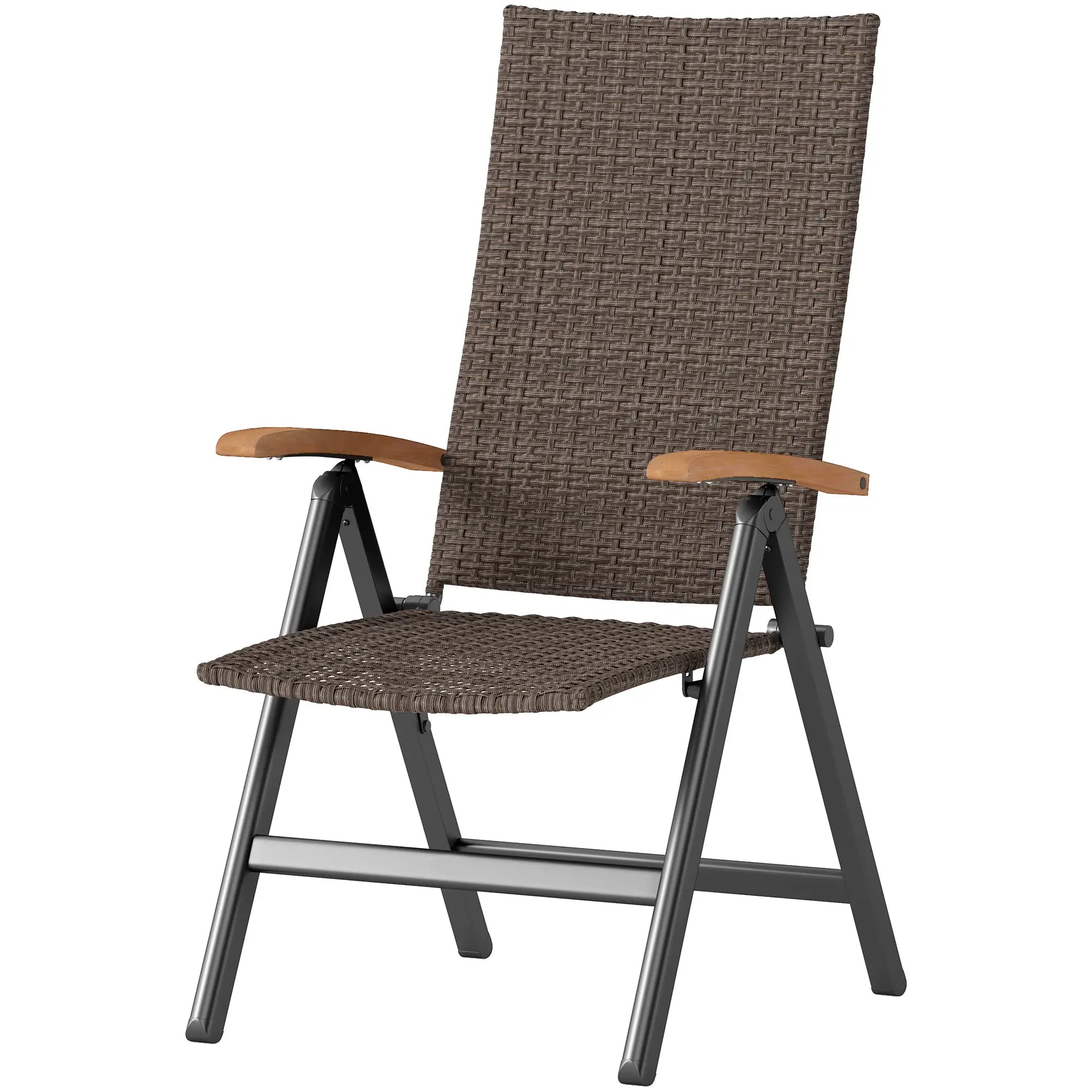 Folding Wicker Patio Dining Chair, 5-Level Reclining, Wooden Armrests, Brown Patio Chairs Brown, Black, Yellow at Gallery Canada