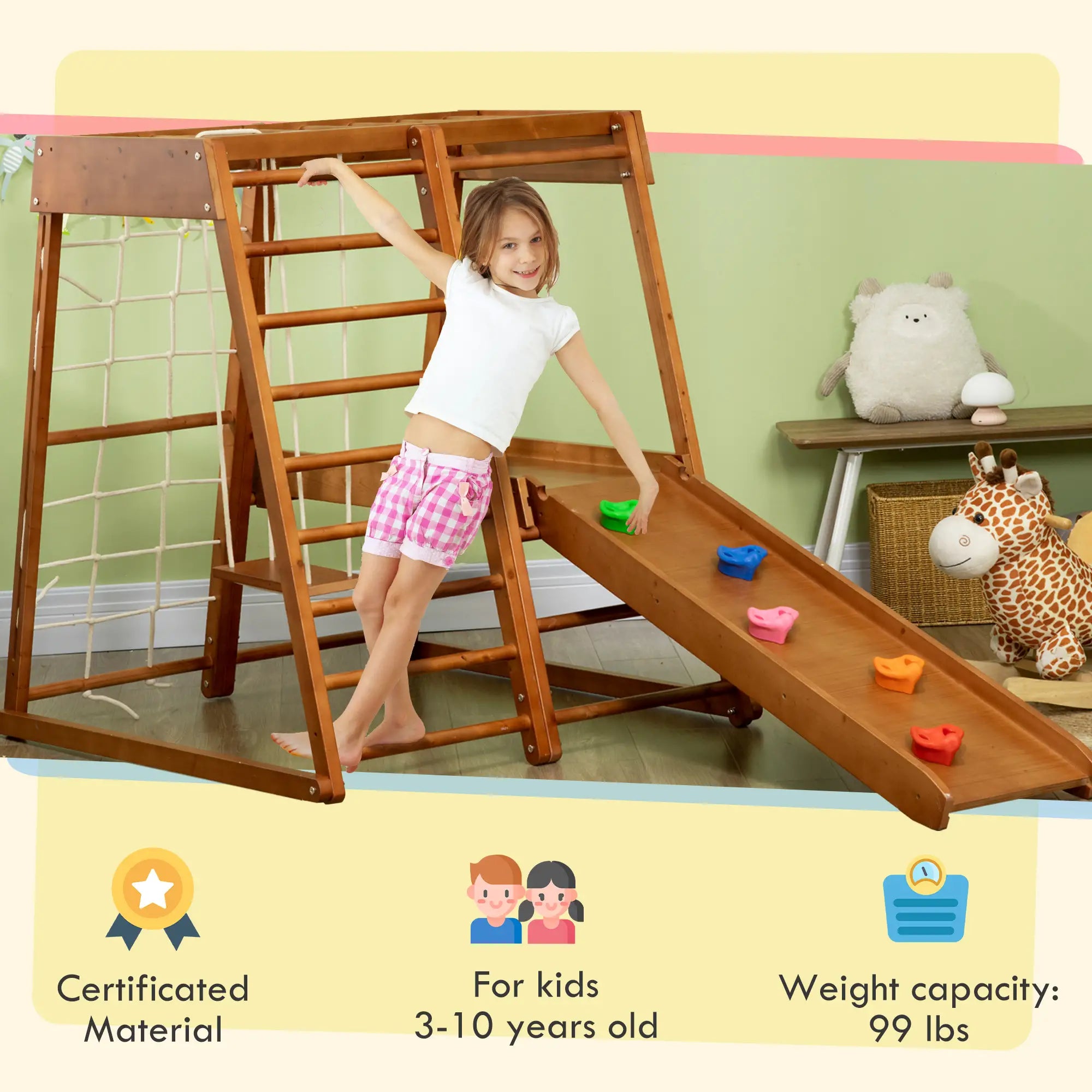 6-in-1 Kids Indoor Playground with Slide, Climbing Wall, Rope Climber, Monkey Bars, Swing, Ladder Toddler & Kids Step Stools at Gallery Canada