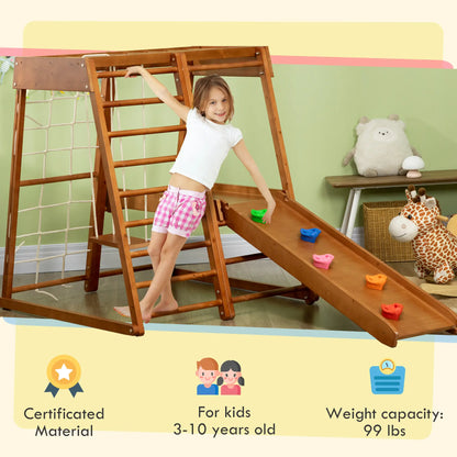 6-in-1 Kids Indoor Playground with Slide, Climbing Wall, Rope Climber, Monkey Bars, Swing, Ladder Toddler & Kids Step Stools at Gallery Canada