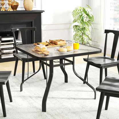 Tempered Glass Square Patio Table, 2.1" Umbrella Hole, 38" x 38" x 28" Patio Dinning Tables at Gallery Canada