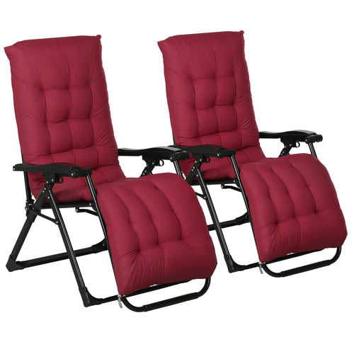Folding Garden Chairs Set of 2, Reclining Zero Gravity, Wine Red