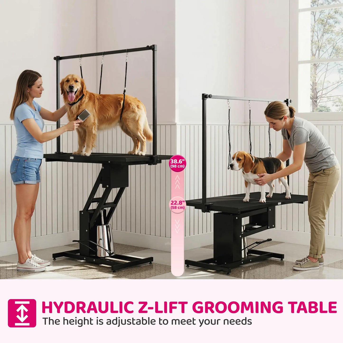 43" L Hydraulic Dog Grooming Table, Z-Lift Height Adjustable Pet Grooming Table with Noose and Non-Slip Tabletop Dog Grooming Tables at Gallery Canada