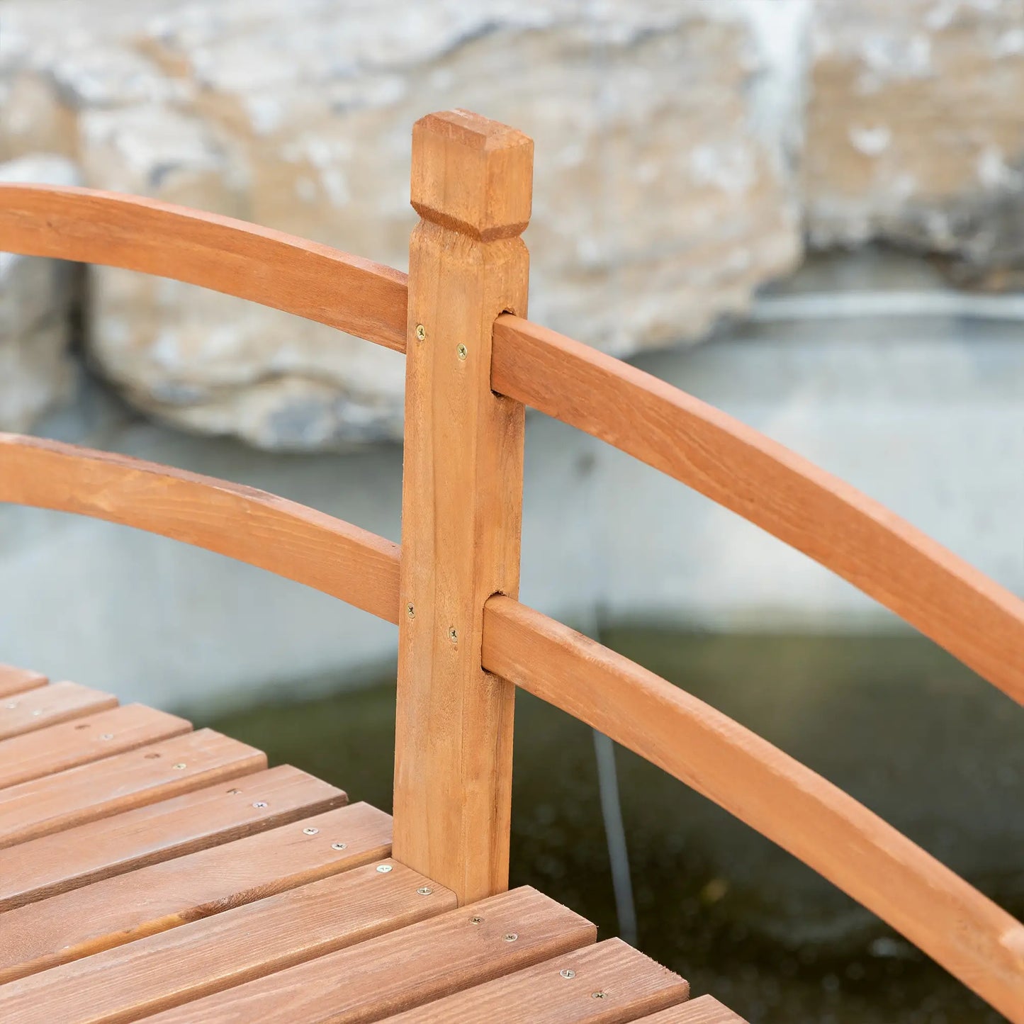 6FT Wooden Garden Bridge, Arc Footbridge with Guardrails, Orange Garden Bridges at Gallery Canada