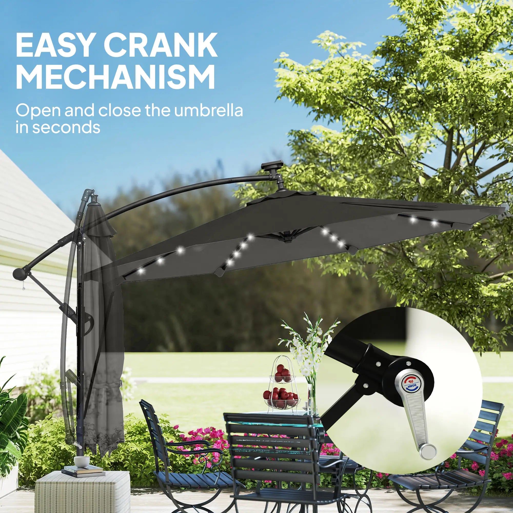 11.3 ft Cantilever Patio Umbrella, With Light And Cover, Dark Grey Offset Cantilever Umbrellas at Gallery Canada