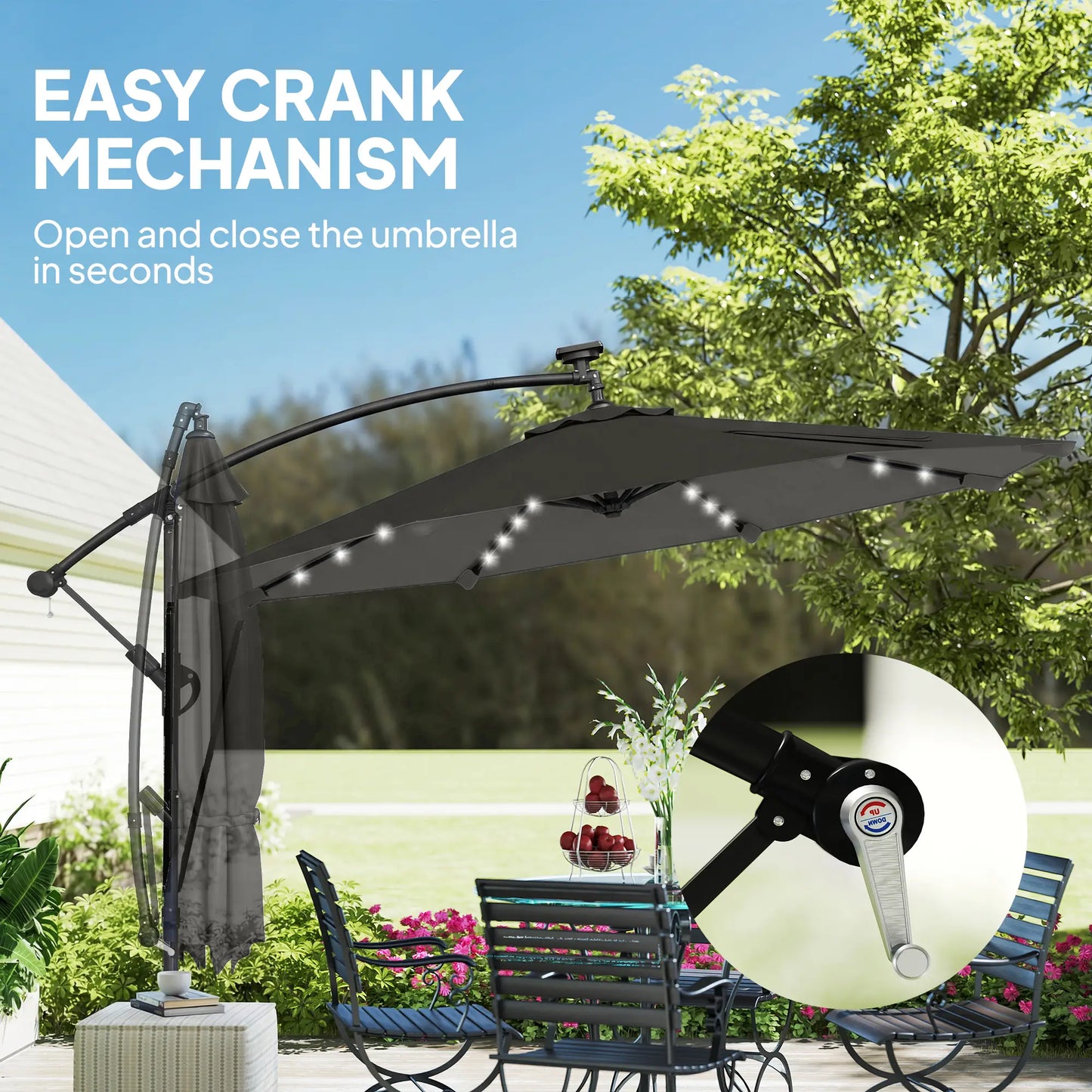 11.3 ft Cantilever Patio Umbrella, With Light And Cover, Dark Grey Offset Cantilever Umbrellas at Gallery Canada