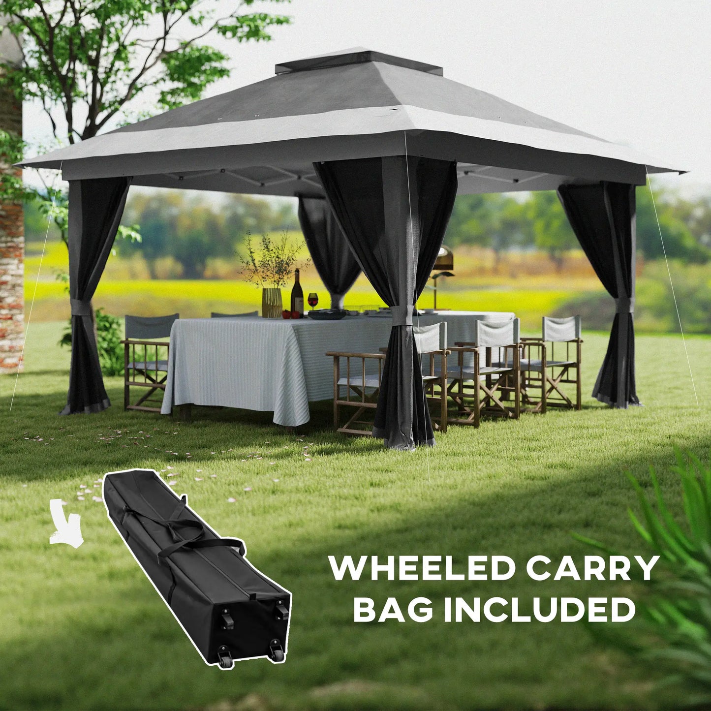 11.7' x 11.7' Pop Up Canopy Tent, UPF50+ Sun Shelter with Netting, Wheeled Bag Pop Up Canopies at Gallery Canada