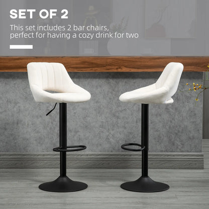 Bar Stools Set of 2, Swivel Counter Height Barstools with Adjustable Height, Linen Upholstered Bar Chairs with Round Metal Base and Footrest, Cream Bar Stools at Gallery Canada