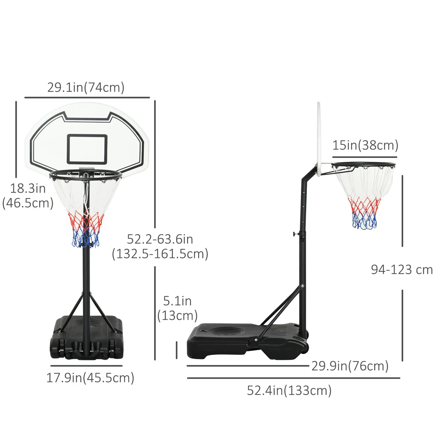 51"-64" Height Adjustable Basketball System, Portable with Wheels Basketball at Gallery Canada