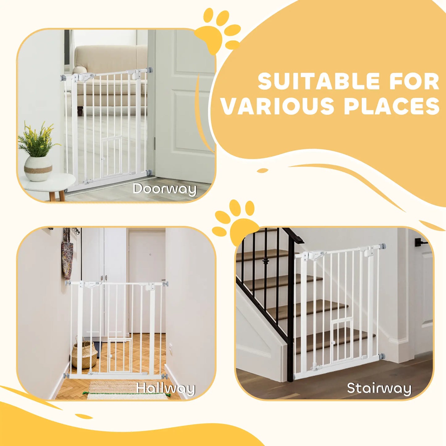 Extra Wide Pet Gate With Cat Door, Auto Closing, 29-32 Inch, White Houses, Kennels & Pens at Gallery Canada