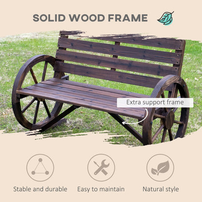 42" Wood Wagon Wheel Bench, Rustic Garden Loveseat, Brown Outdoor Benches at Gallery Canada
