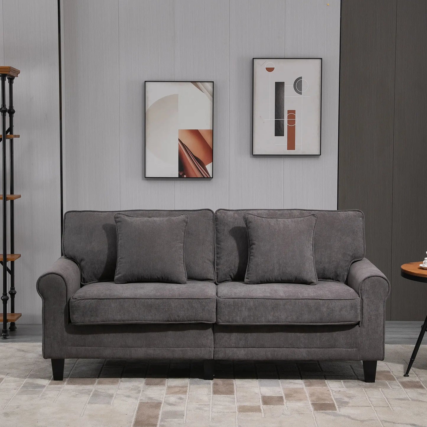 Modern 3 Seater Sofa, Corduroy Fabric, Pine Wood Legs, Light Grey 3-Seater Sofas at Gallery Canada