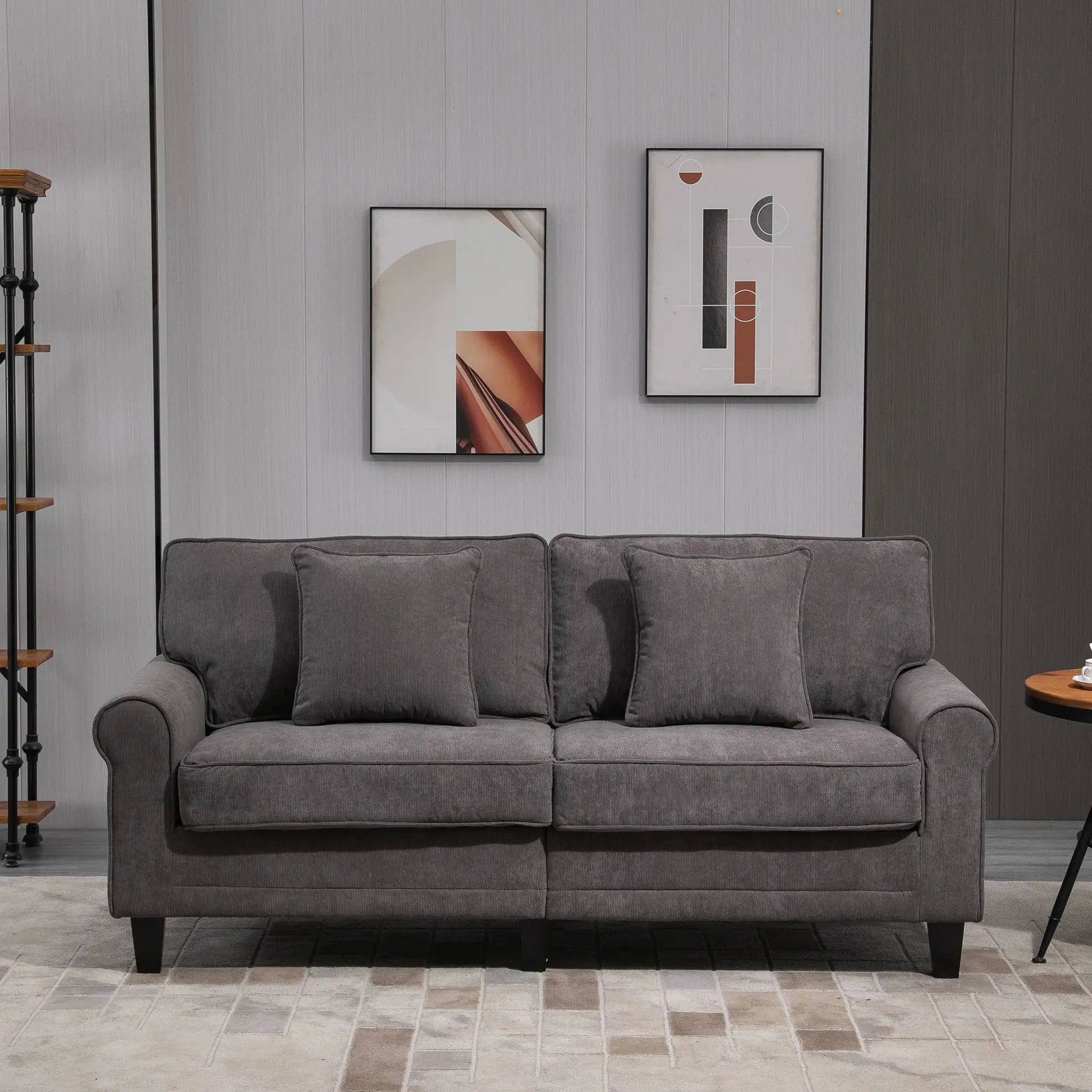Modern 3 Seater Sofa, Corduroy Fabric, Pine Wood Legs, Light Grey 3-Seater Sofas at Gallery Canada