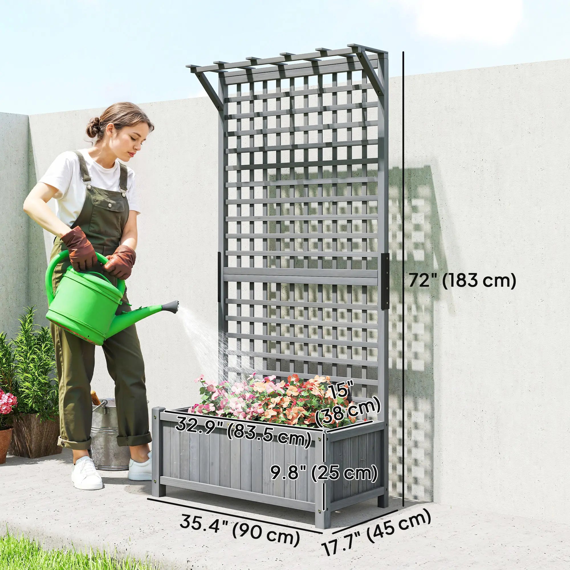 Wood Planter with Trellis, Raised Garden Bed, Privacy Screen, Dark Grey Wooden Planter Boxes at Gallery Canada