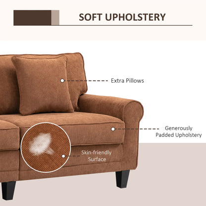 Modern 3 Seater Sofa, Corduroy Couch, Pine Wood Legs, Brown, Brown 3-Seater Sofas at Gallery Canada
