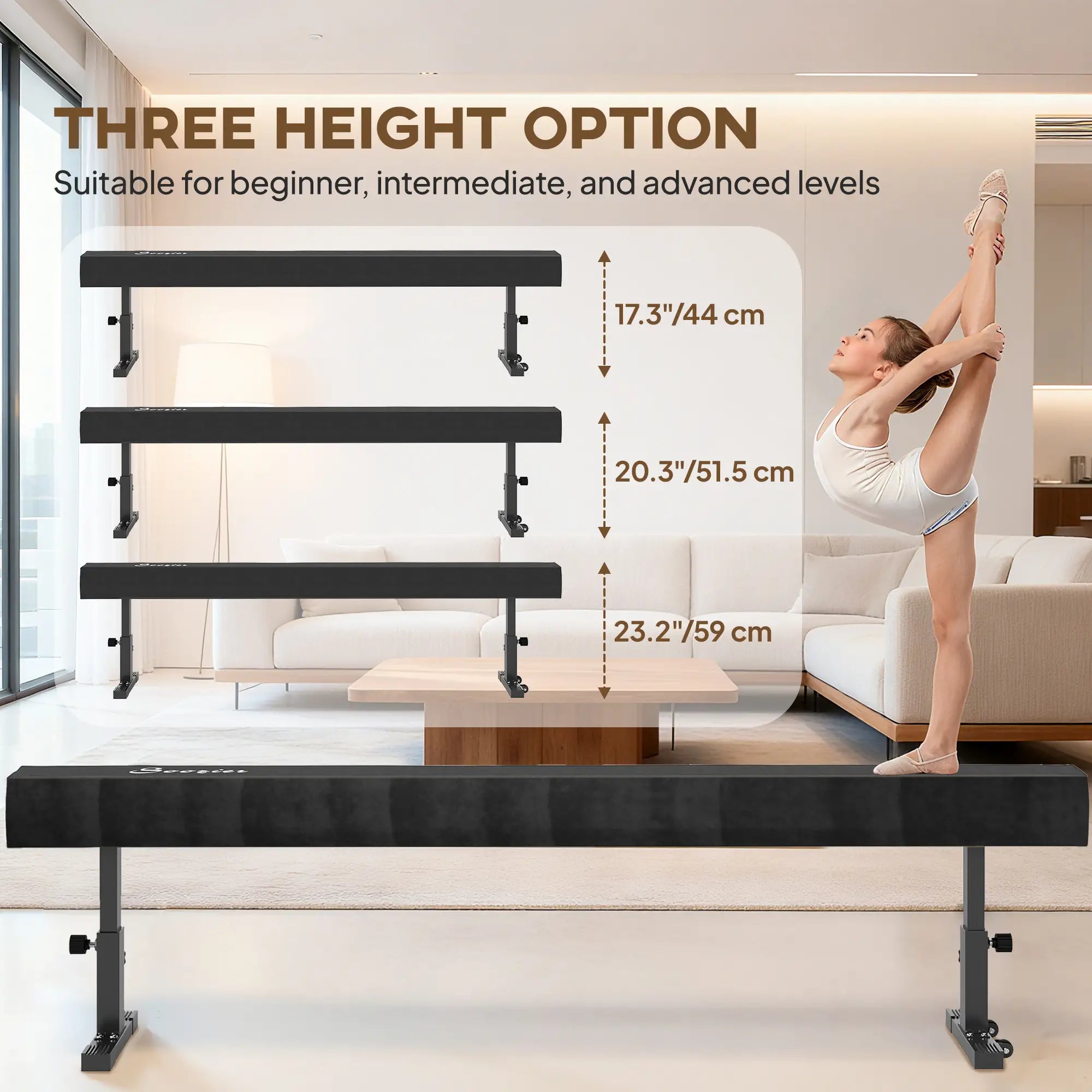 7.5ft Adjustable Balance Beam, Gymnastics Equipment with Wheels Gymnastics Mats at Gallery Canada
