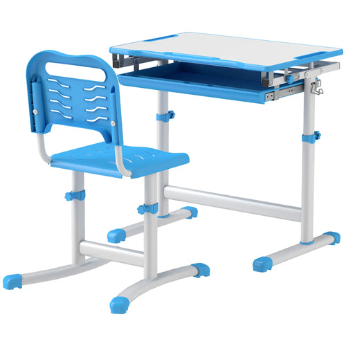 Adjustable Study Table, Chair Set with Drawer, Blue