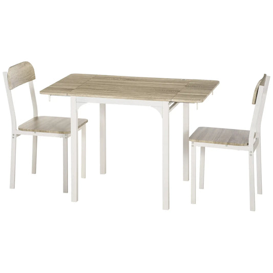 Foldable Dining Table Set for 2, Drop-Leaf Kitchen Table with 2 Chairs Bar Sets Oak, White at Gallery Canada