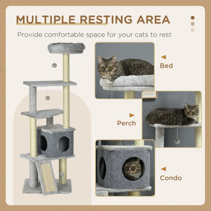 57.5" Cat Tree with Scratching Posts, Large Cat Tower, Bed, House, Toys, Grey Cat Posts at Gallery Canada
