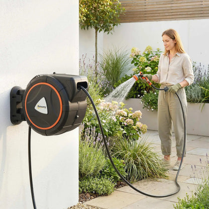 Retractable Garden Hose Reel, 1/2"x75.5ft Wall Mounted Hose Reel with 12-Pattern Nozzles, Auto Retraction, Self-Locking Garden Accessories at Gallery Canada