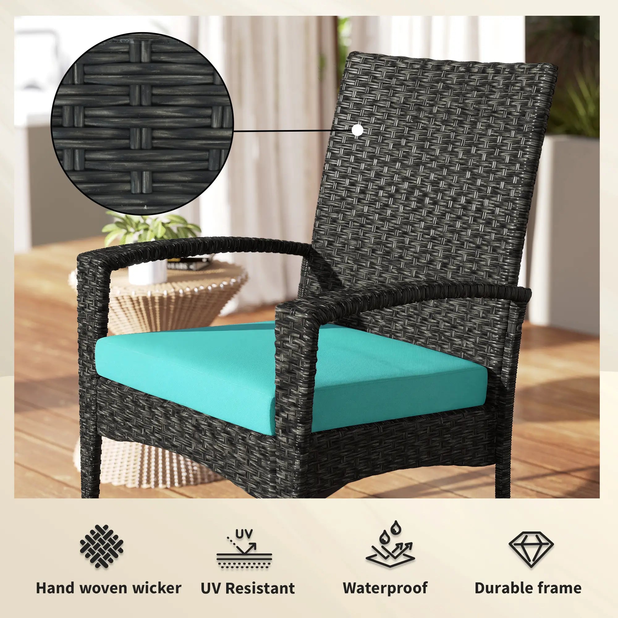 Outdoor Rocking Chair, Removable Cushion, High Back Armrests, Turquoise Outdoor Rocking Chairs at Gallery Canada