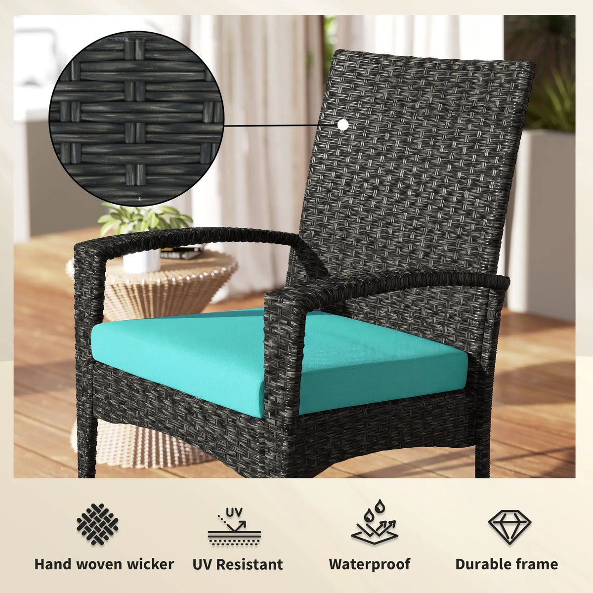 Outdoor Rocking Chair, Removable Cushion, High Back Armrests, Turquoise Outdoor Rocking Chairs at Gallery Canada