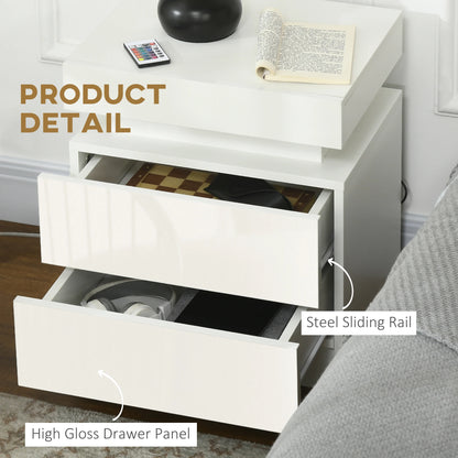 Nightstand with LED Lights, 2 Drawers, White Bedside Tables at Gallery Canada