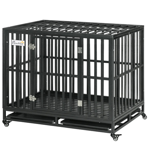41 Heavy Duty Steel Dog Crate, Pet Cage with Wheels, Black