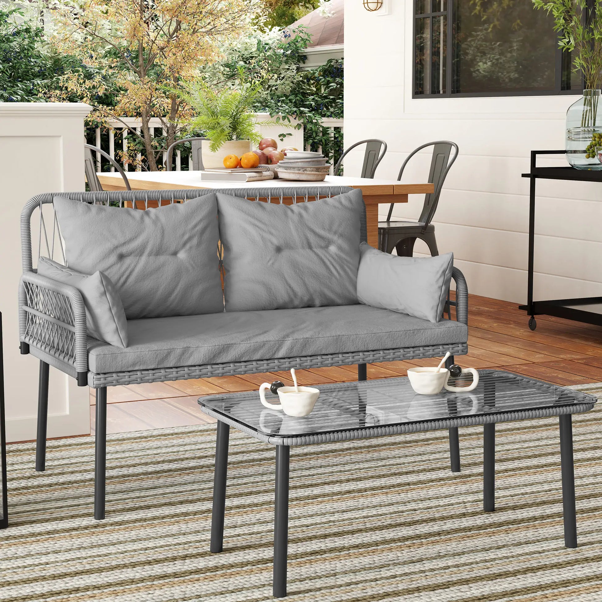 2-Piece Wicker Patio Set, Small Loveseat with Glass Table, Light Grey Patio Furniture Sets at Gallery Canada