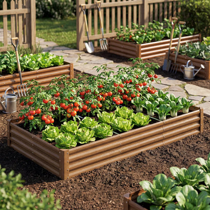 8 x 4 x 1ft Galvanized Raised Garden Bed, Reinforced Outdoor Planter Box, Distressed Brown Galvanized Planter Boxes at Gallery Canada