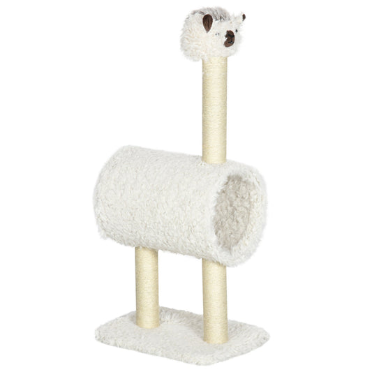 Cat Tree Alpaca-shaped Kitty Tower with Tunnel Sisal Scratching Post, 15.4" x 11.8" x 37.4", Cream - Gallery Canada