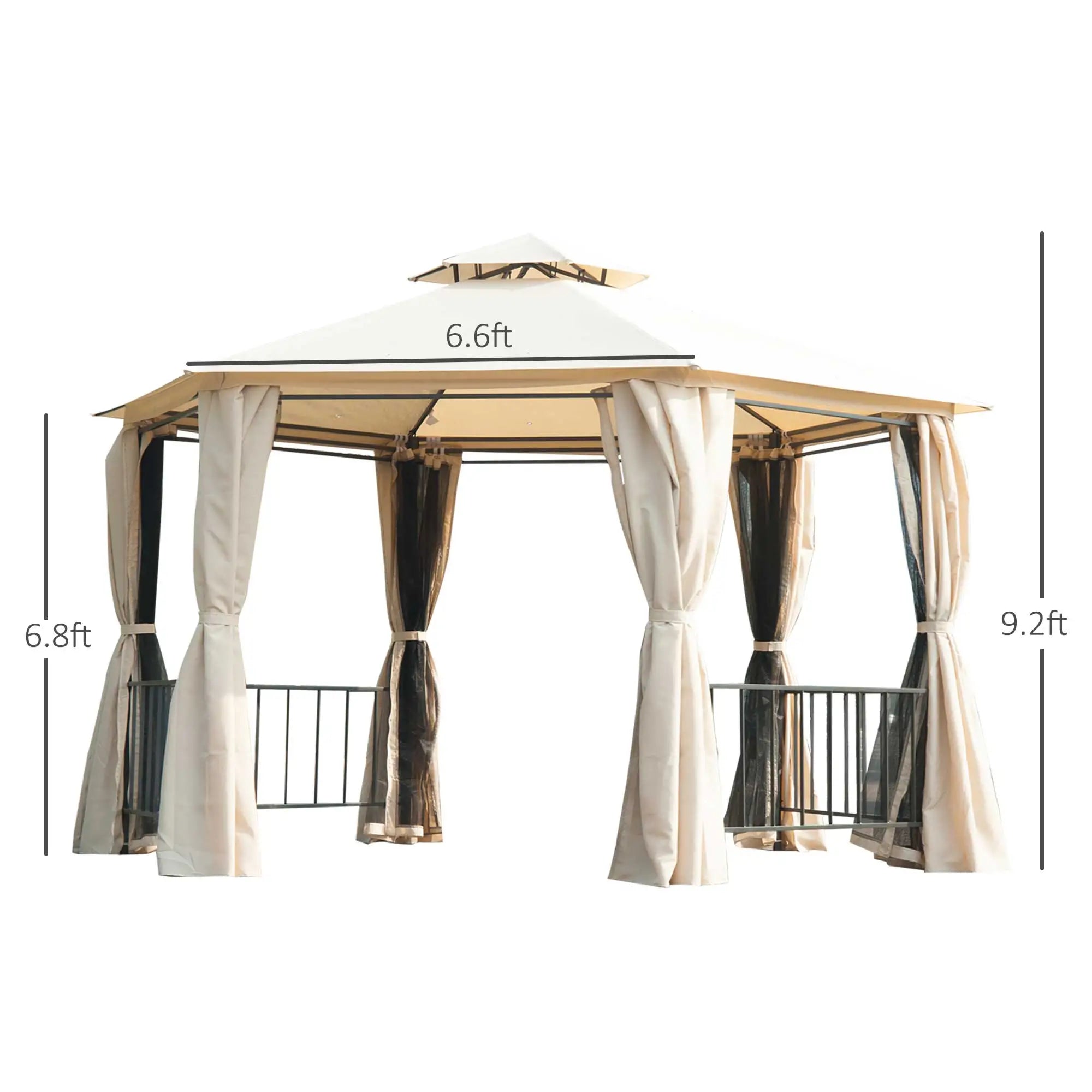 13ft Hexagon Gazebo, Outdoor Canopy Shelter, Netting, Shaded Curtains, Beige Gazebos at Gallery Canada