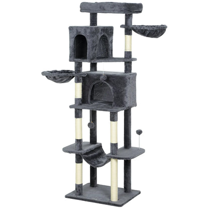 69 Inch Cat Tree, Multi-Level Tower, 2 Condos, Plush Perch, Sisal Posts, Dark Grey Cat Towers Dark Grey, White at Gallery Canada