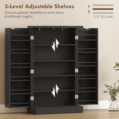 Kitchen Pantry Storage Cabinet, 5-Tier, 12 Spice Racks, Black, Black