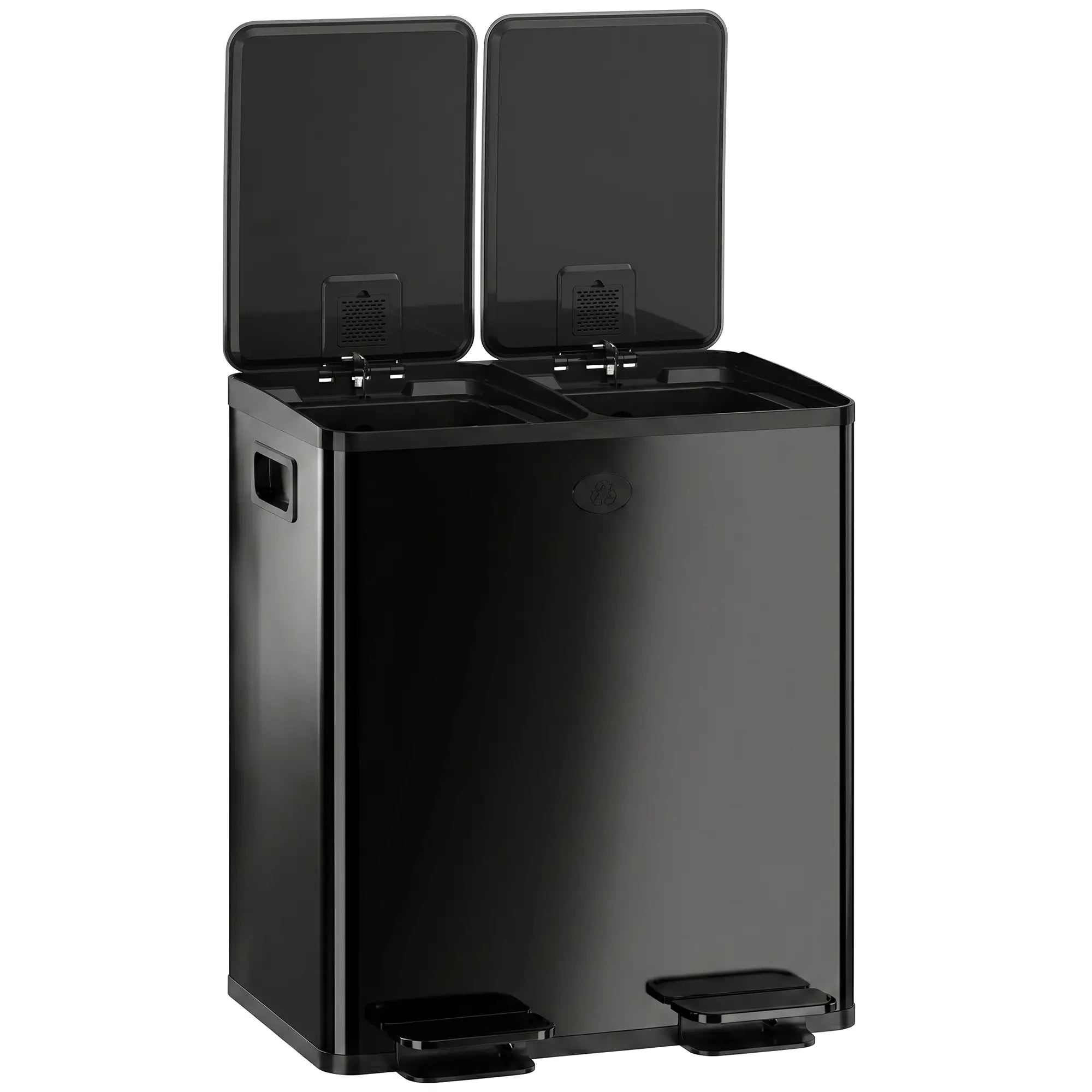 Dual Garbage Bin, Soft-Close Trash Can with Foot Pedal, 2 x 20 Liter Garbage Can with Removable Inner Buckets, Black Household Supplies Glossy Black at Gallery Canada
