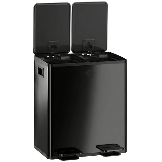 Dual Garbage Bin, Soft-Close Trash Can with Foot Pedal, 2 x 20 Liter Garbage Can with Removable Inner Buckets, Black Household Supplies Glossy Black at Gallery Canada