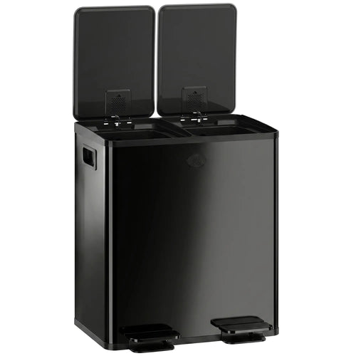 Dual Garbage Bin, Soft-Close Trash Can with Foot Pedal, 2 x 20 Liter Garbage Can with Removable Inner Buckets, Black
