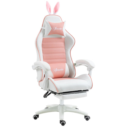 Racing Gamer Chair, PU Leather with Footrest, Headrest, Lumbar Support, Pink Video Game Chairs Pink, White at Gallery Canada