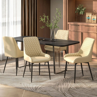 Upholstered Kitchen Chairs Set of 4, Diamond Tufting, Steel Legs, Khaki Dining Chairs at Gallery Canada