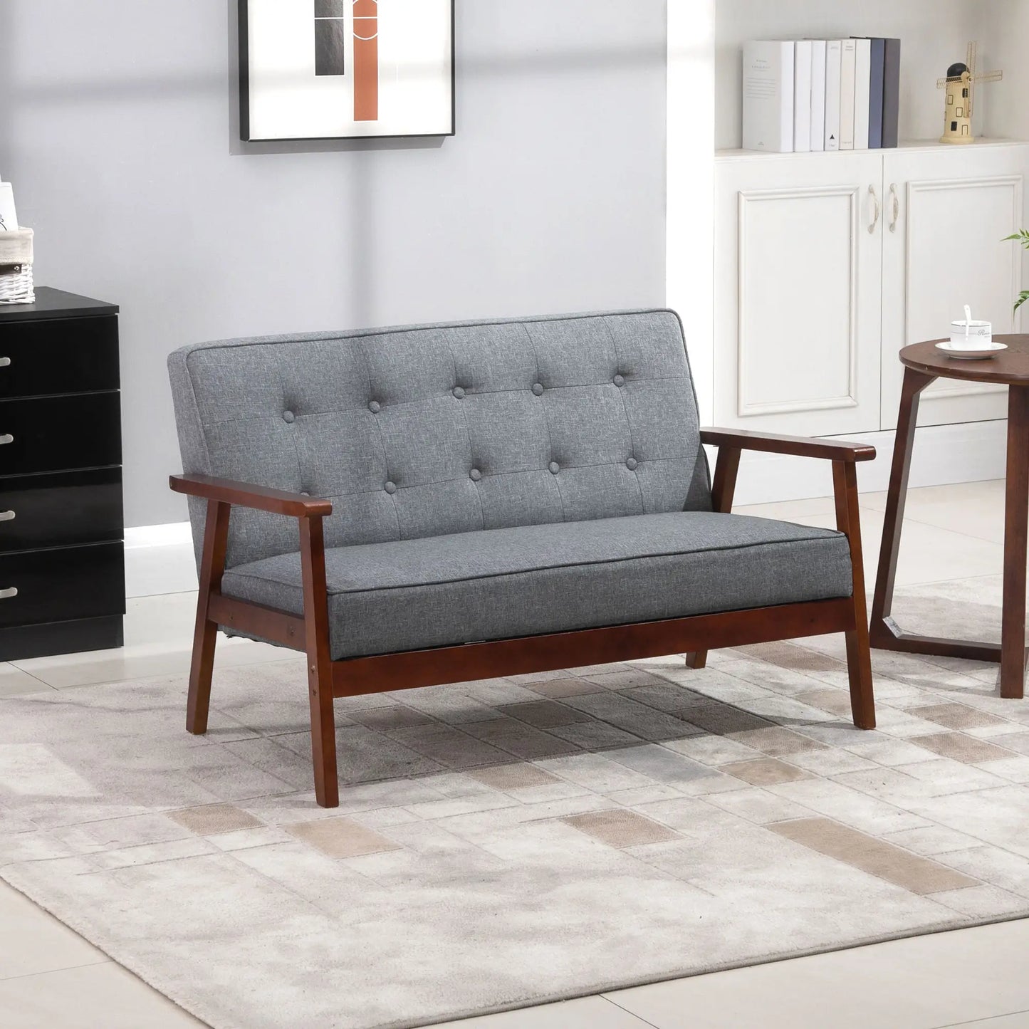 44.5" 2 Seat Sofa, Modern Upholstered Loveseat, Button Tufted Back, Wood Legs, Grey 2-Seater Sofas at Gallery Canada