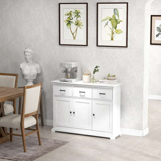 Buffet Cabinet Sideboard with 2 Storage Cabinets, 3 Drawers, Adjustable Shelves for Kitchen Entryway, White - Gallery Canada