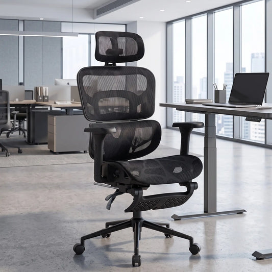 Ergonomic Office Chair, Lumbar Support, 2D Headrest, Mesh Reclining, Black Task Chairs Black at Gallery Canada
