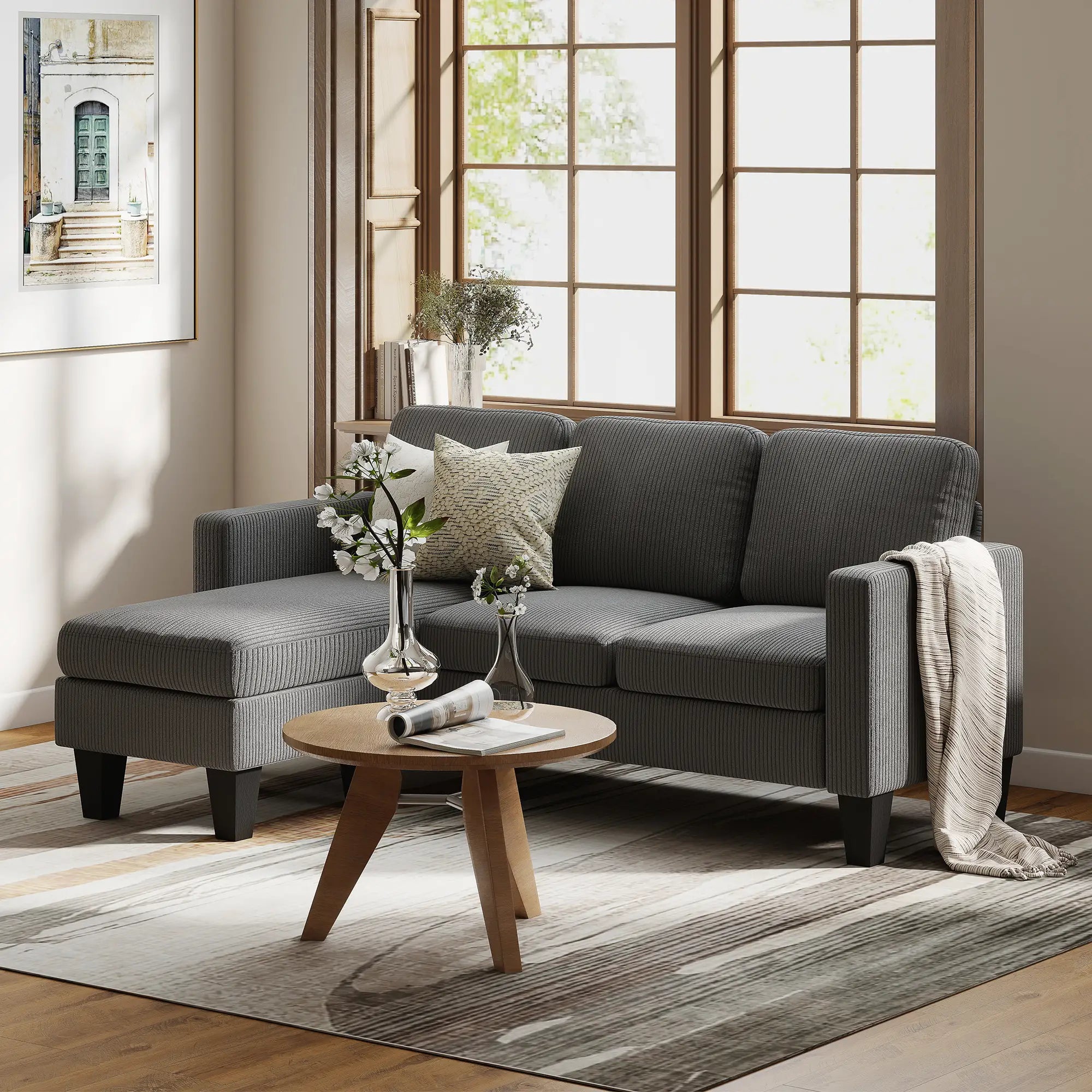 L Shaped Sectional Sofa, With Changeable Chaise Ottoman, Dark Grey 3-Seater Sofas at Gallery Canada