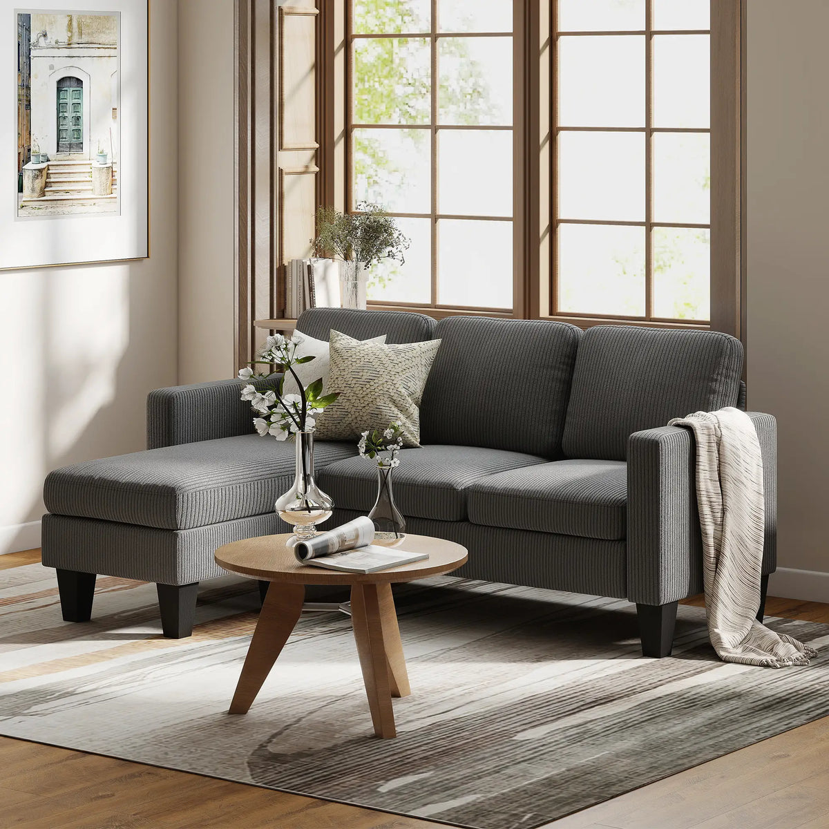 L Shaped Sectional Sofa, With Changeable Chaise Ottoman, Dark Grey 3-Seater Sofas at Gallery Canada