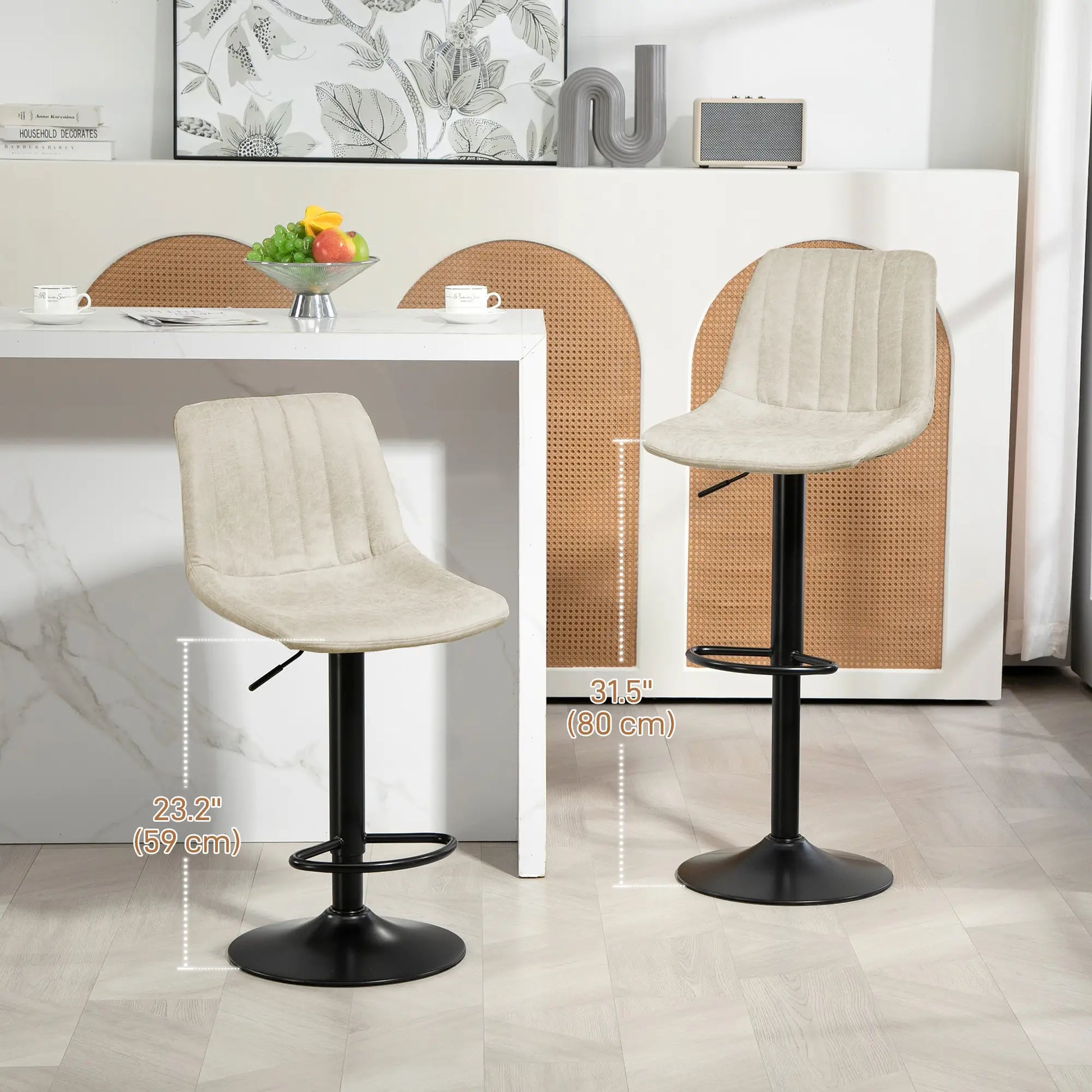 Counter Height Bar Stools Set of 2, Adjustable Height Bar Chairs with Swivel Seat, Leathaire Upholstery Bar Stools at Gallery Canada