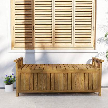 Wooden Storage Bench With Armrests, Outdoor Patio Garden, Brown Patio Chairs at Gallery Canada